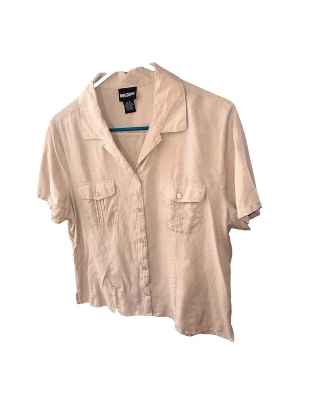 Notations Vintage Women’s Tan Silk Button Up Shirt Size XL - Picture 5 of 10